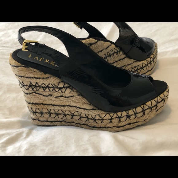 NWOTS RALPH LAUREN PATENT ESPADRILLE PEEP TOE WEDGE (8) - Picture 2 of 15